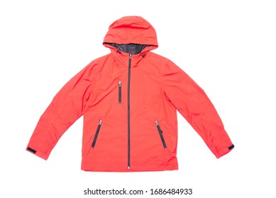 Red Orange And Black Zipper Windbreaker Hiking Jacket.