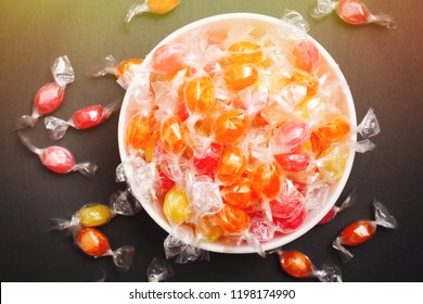 Red And Orange Candy In Clear Wrapper On Halloween