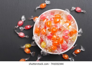 Red And Orange Candy In Clear Wrapper On Halloween