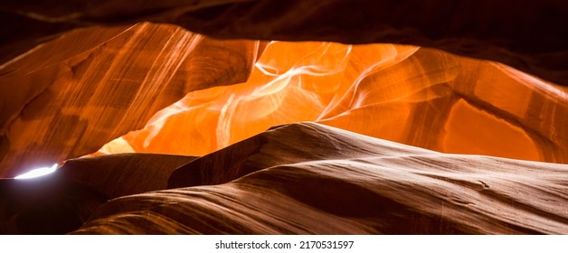 Red orange sandstone rock background texture, banner. Upper Antelope Canyon, slot canyon in Arizona. 