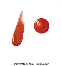 Red Orange Smeared Lip Gloss On White Background