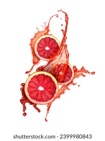 Стоковая фотография: Red orange with splashing juice isolated on white