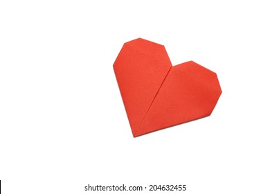 Red Origami Paper Heart On White Paper Background