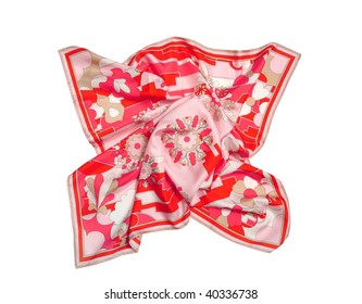 Red Ornament Silk Scarf Isolated On White