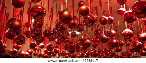Red Ornaments Hanging Ceiling Red Ribbons Signs Symbols