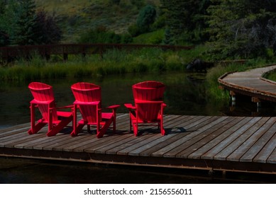 Red Outdoor Chairs By Lake Mountain Stock Photo 2156556011 | Shutterstock