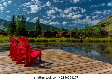 Red Outdoor Chairs By Lake Mountain Stock Photo 2156558277 | Shutterstock