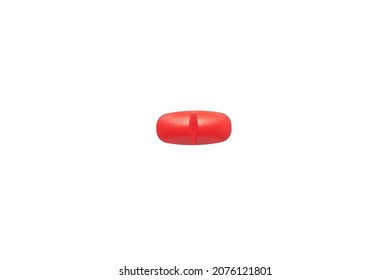 Red Oval Pill Isolated On White Background