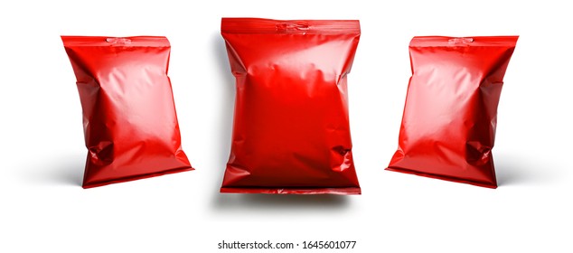 Red Packaging Template For Your Design. In Different Angles On A White Background