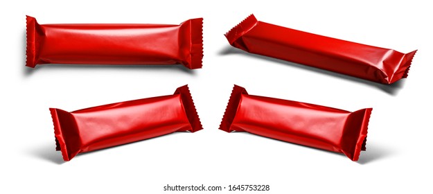 Red packaging template for your design. In different angles on a white background