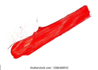 Red Paint Brush Strokes, Acrylic Drawing. Isolated On White Background.