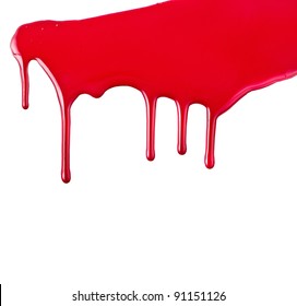 Red Paint Dripping Isolated On White Background