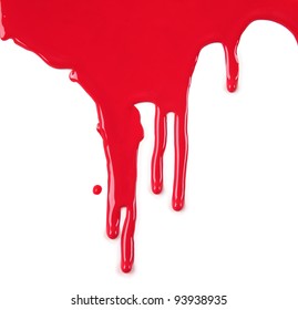 Red Paint Drips On White Background