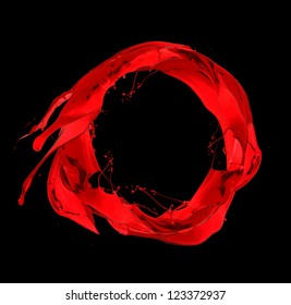 Red Paint Splashes Circle, Isolated On Black Background