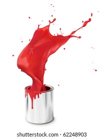 red paint splashing out from its bucket