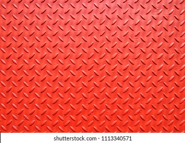 Red Painted Industrial Metal Plate With Industrial Diamond Flooring Pattern Grip Texture