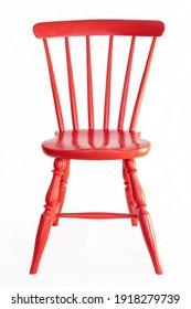 Red Painted Vintage Wooden Chair Isolated On White Background