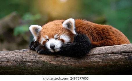 A red panda is sleeping in a tree in the zoo. - Powered by Shutterstock