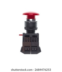 Red panic button isolated on white background