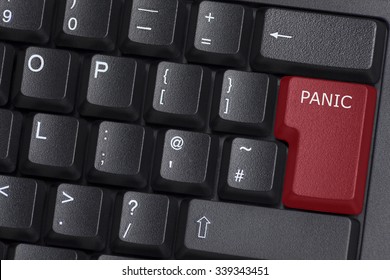 A red PANIC button on computer keyboard