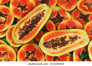 Red Papaya Slices Close Up