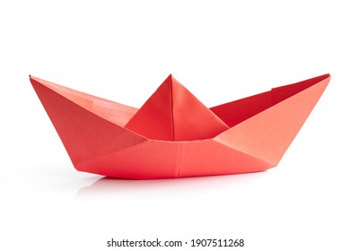 Red Paper Boat Isolated On White Background