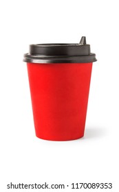 Red Paper Coffee Cup With Black Plastic Lid