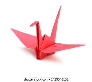 Red Paper Crane Origami Bird Isolated