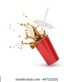 Red Paper Cup With Cola Splash Isolated