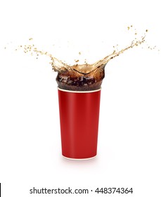 Red Paper Cup With Cola Splash Isolated