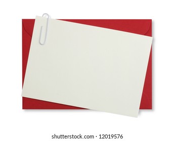 Red Paper Envelope With Blank Note On White