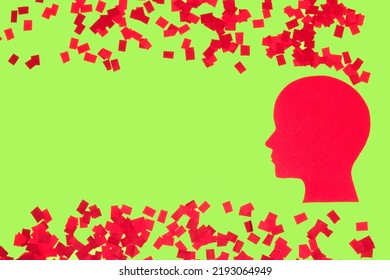  Red Paper Head On Green Background, Up And Down On Red Chopped Paper Background, Creative Art Design