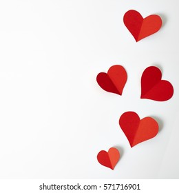 Red Paper Hearts Isolated On White Background