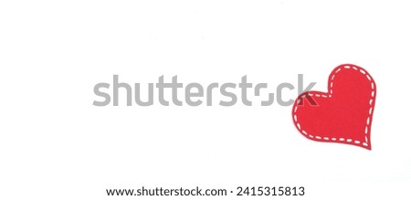 Red paper hearts isolated on white background. Valentine's Day. Copy space. Top view, Banner