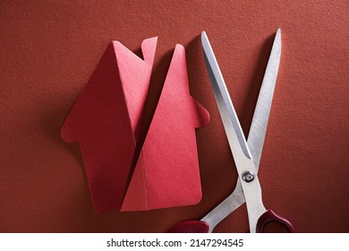 Red Paper Model House Cut In Half                 