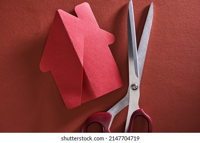 Red Paper Model House Cut In Half                 