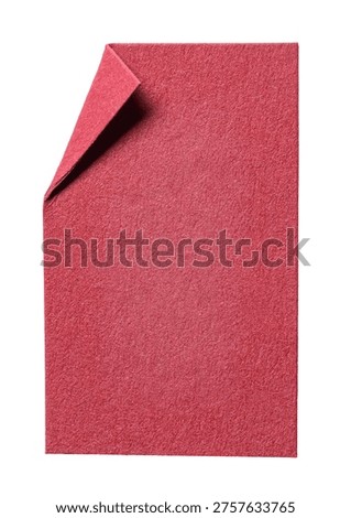 Red paper note cardboard with folded corner dog-ear earmark and copy space for text isolated on white background