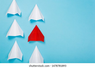 Red paper plane are different from others on blue background. Think different. Business for innovative, solution concepts - Shutterstock ID 1478781893
