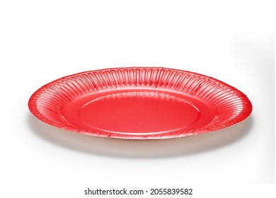 Red Paper Plate Isolated On White Background