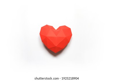 red paper polygonal heart on white background, valentine's day, love, place for text