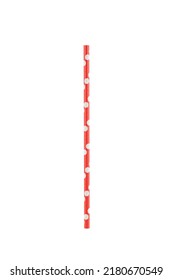 Red Paper Straw With White Circles Isolated On White Background.