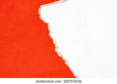 Red Paper Torn To Reveal White Paper Background For Copy-space