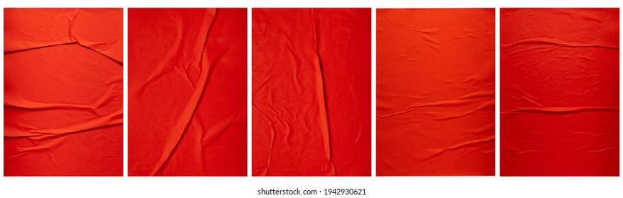 Red paper wrinkled poster template , blank glued creased paper sheet mockup.white poster mockup on wall. empty paper mockup. clipping path
