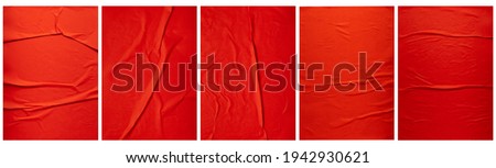 Red paper wrinkled poster template , blank glued creased paper sheet mockup.white poster mockup on wall. empty paper mockup. clipping path