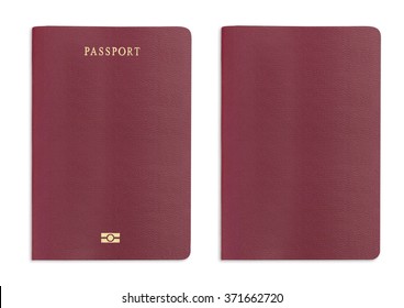 Red Passport Texture Background On White Background With Clipping Path.