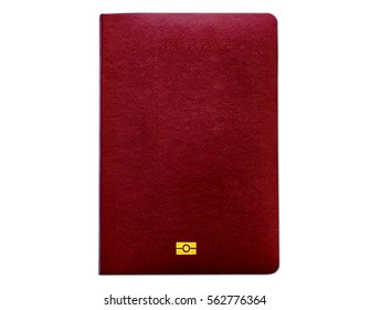 Red Passport Texture Background On White Background With Clipping Path.