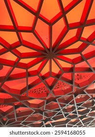 Red pattern geometric abstract ceiling