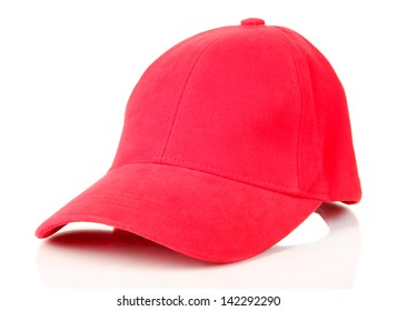 Red Peaked Cap Isolated On White