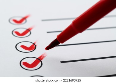 Red Pen Marking On Checklist Sheet