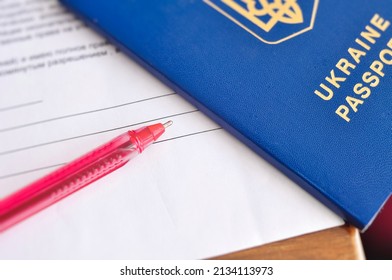  Red Pen For Signing Document And Ukrainian International Passport . High Quality Photo